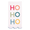 Decorative towel with 'HO HO HO' in colorful letters on a white background