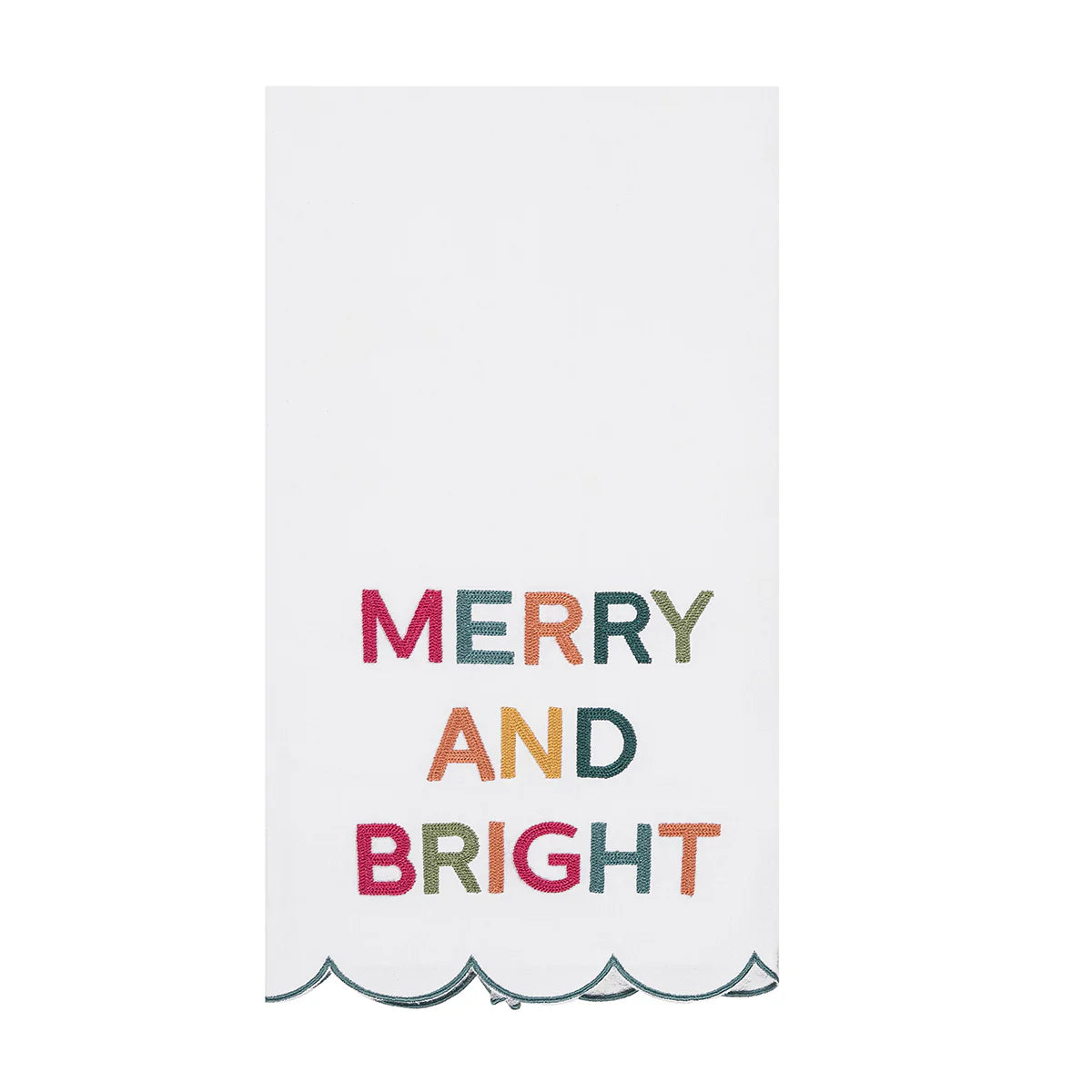 Colorful 'Merry and Bright' text on a white background