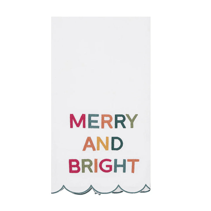 Colorful 'Merry and Bright' text on a white background
