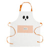 White apron with ghost design and 'boo' text on a white background