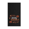 Black textured towel with 'Spooky Season' text and Halloween-themed design on a white background