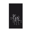 Three dancing skeletons on a black background
