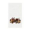 Decorative kitchen towel with autumn-themed pumpkin design on a white background