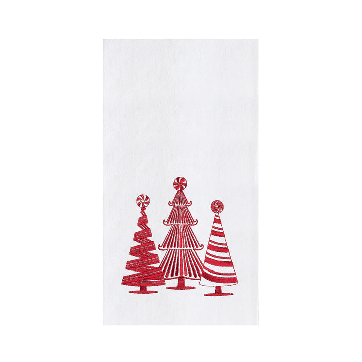 Red Christmas tree design on a white towel