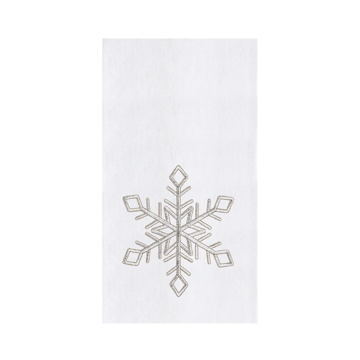 White towel with a snowflake design on a white background