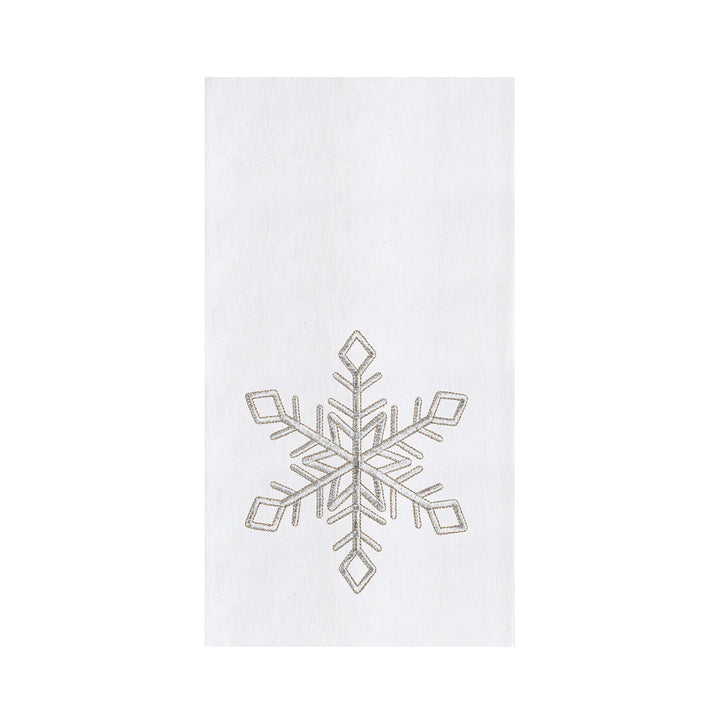 White towel with a snowflake design on a white background