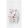 Kitchen towel with embroidered design of colorful flowers on a white background