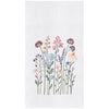 Kitchen towel featuring floral embroidery design on a white background