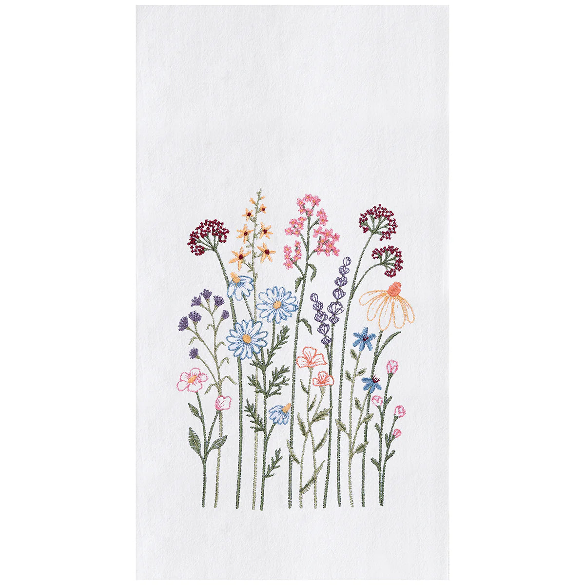 Kitchen towel featuring floral embroidery design on a white background