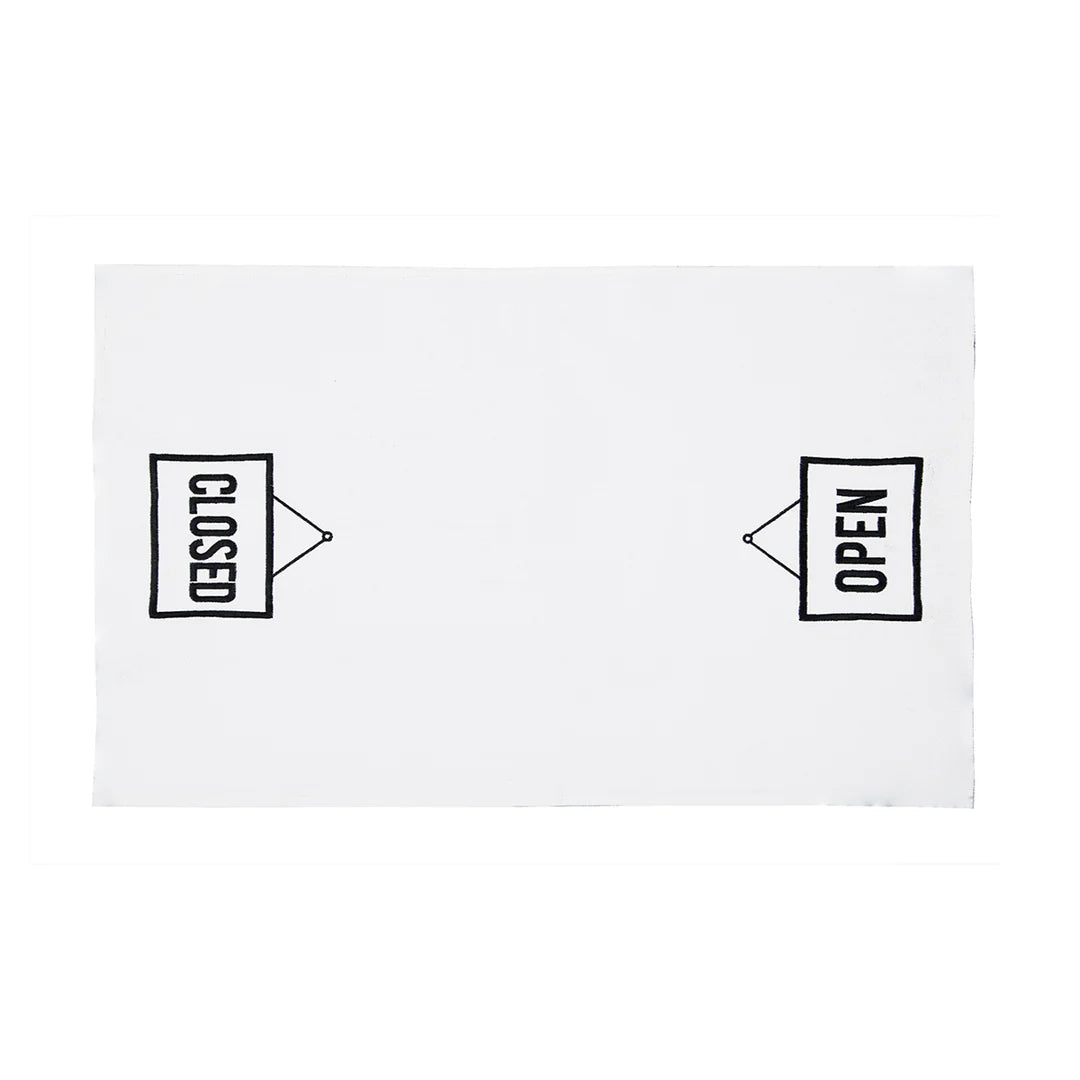 Kitchen towel with open and closed signs on a white background