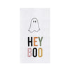 Halloween-themed towel with ghost and colorful text on a white background