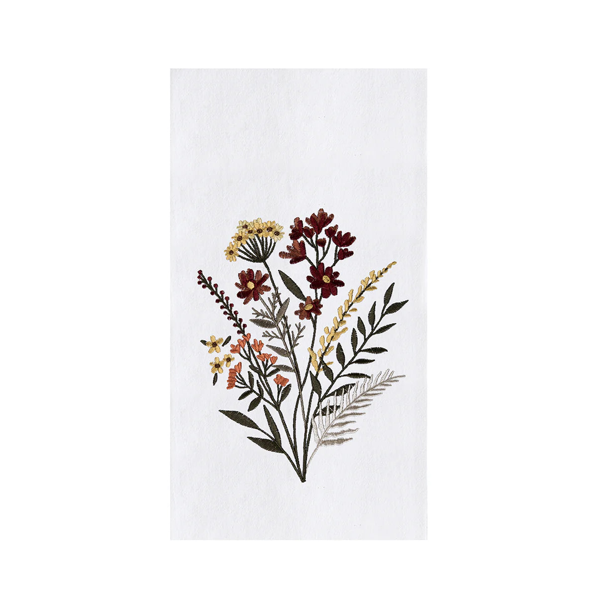 Floral design on a white towel with a white background