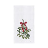 Decorative towel with mistletoe design on a white background