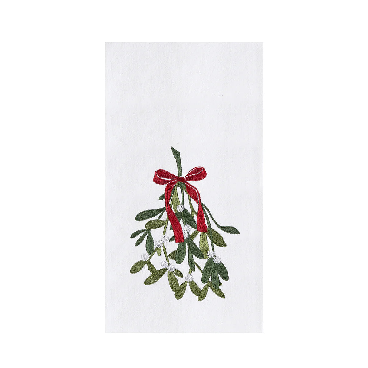 Decorative towel with mistletoe design on a white background