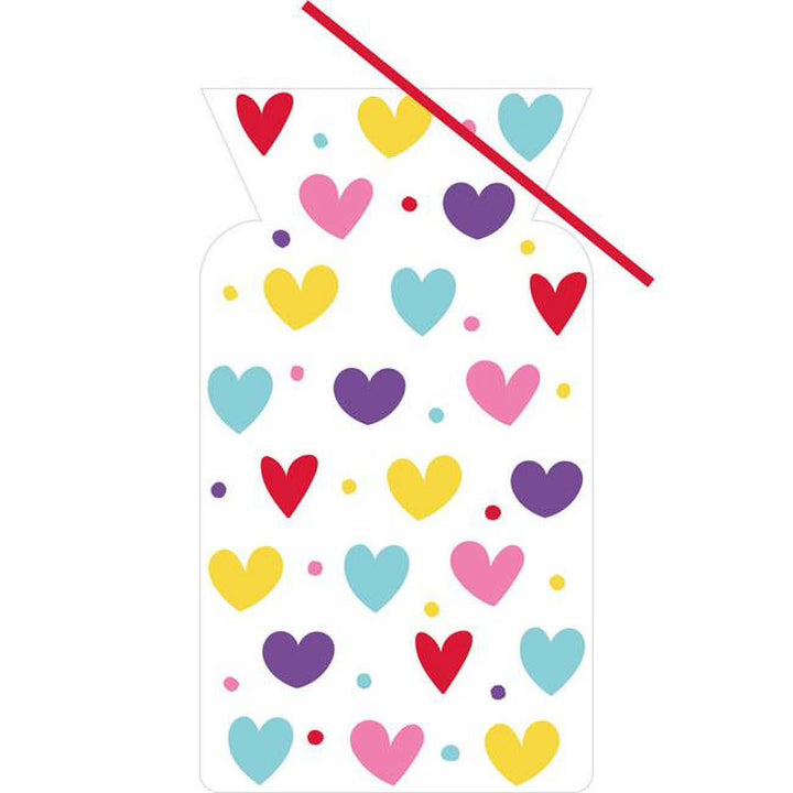 Cellophane Bag w/Tie Colorful Hearts 12/20