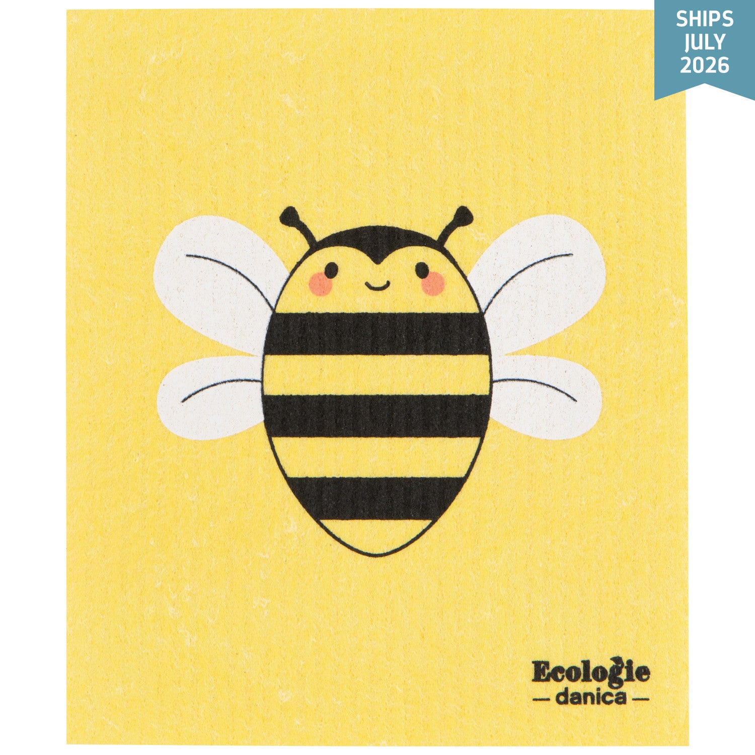 Yellow cloth with a bee design and 'Ecologie danica' branding on a yellow background.