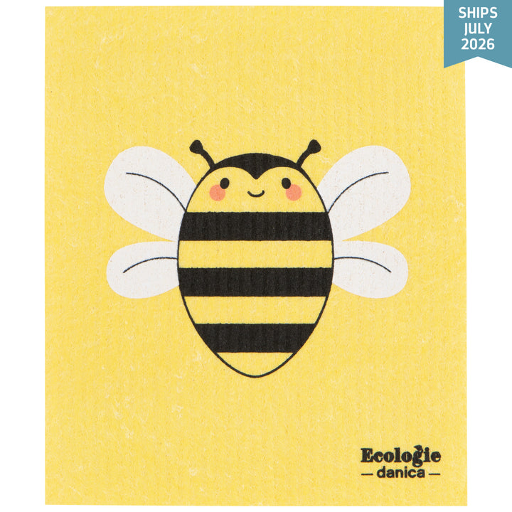 Yellow cloth with a bee design and 'Ecologie danica' branding on a yellow background.