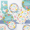 Easter-themed tableware set with bunny designs on a white background