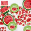 Watermelon themed paper goods and table runner with 'life is sweet' text on a white background