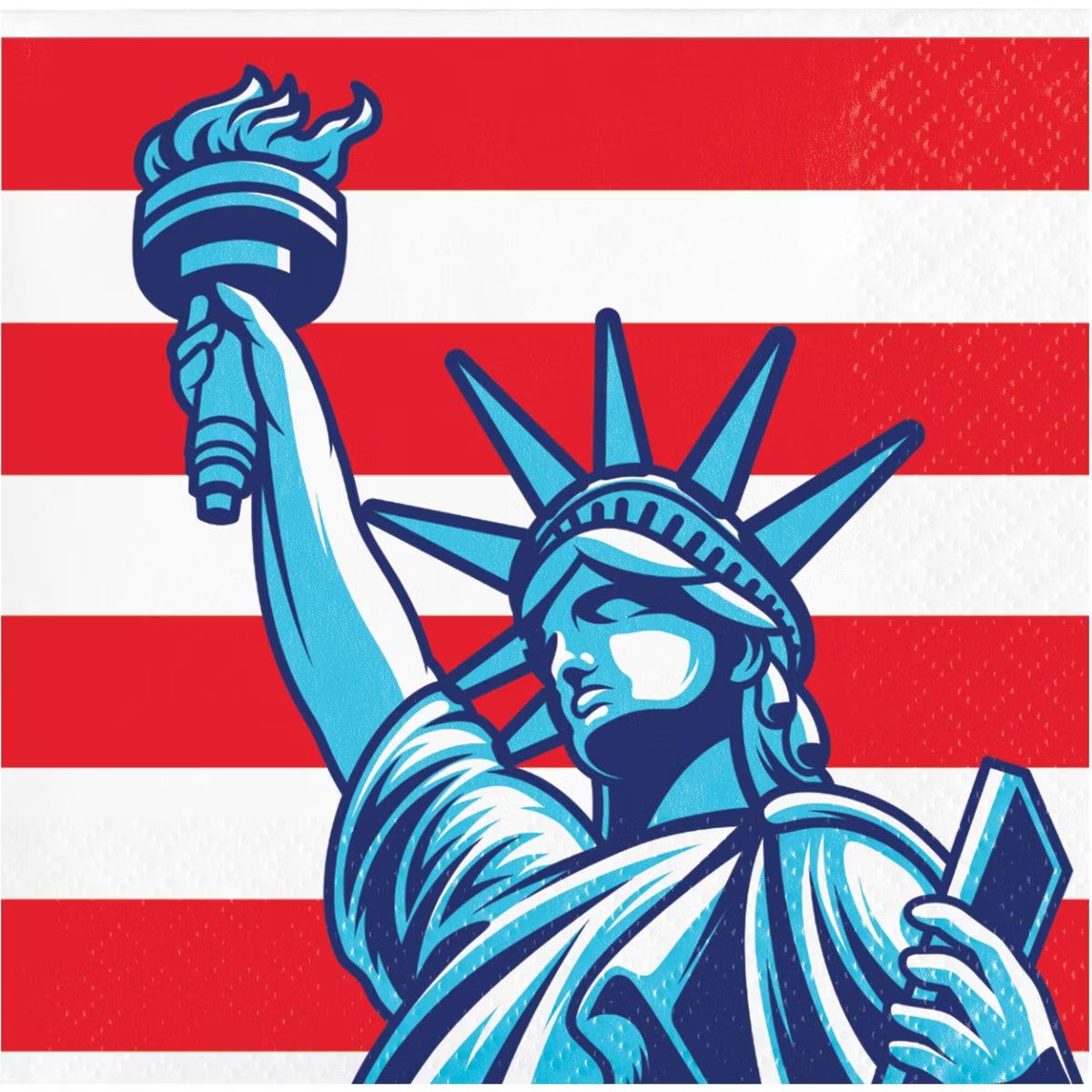 Statue of Liberty napkin with a blue color overlay on an American flag background