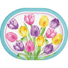 Decorative paper plate with colorful tulips on a white background