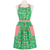 Green apron with colorful light bulb pattern on a white background
