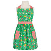 Green apron with colorful Christmas light pattern on a mannequin against a white background