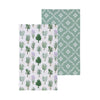 Two patterned towels with botanical designs on a white background