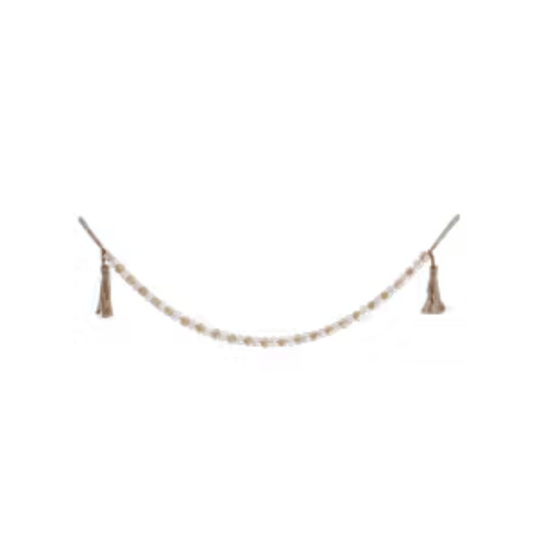 Carved Angle Wood Beaded Garland with Tassel
