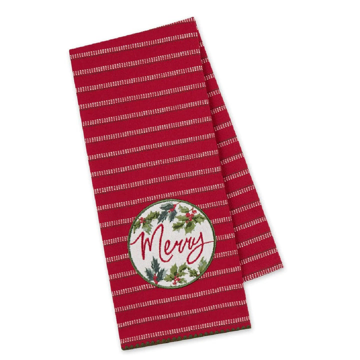 Merry Holly Embellished Dish Towel