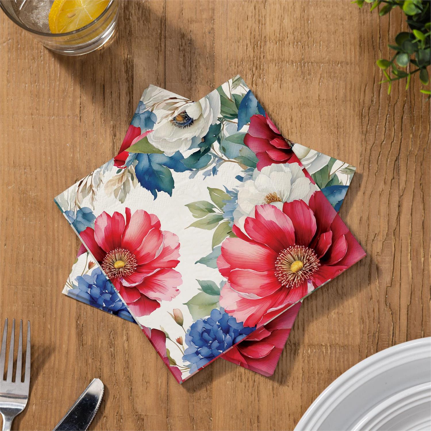 Red White & Bloom Paper Luncheon Napkin