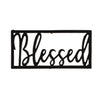 Black metal decorative sign with 'Blessed' text on a white background