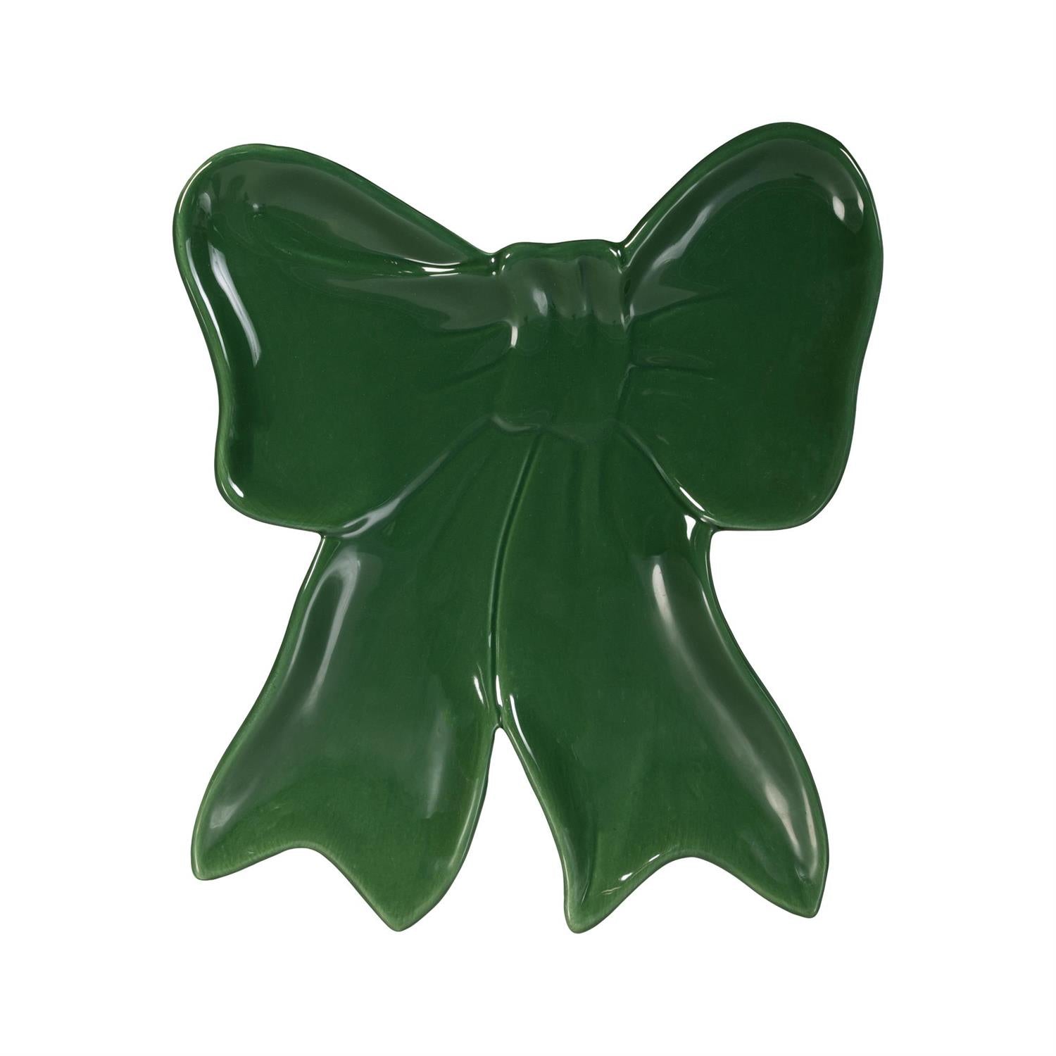 Green bow shaped plate on a white background