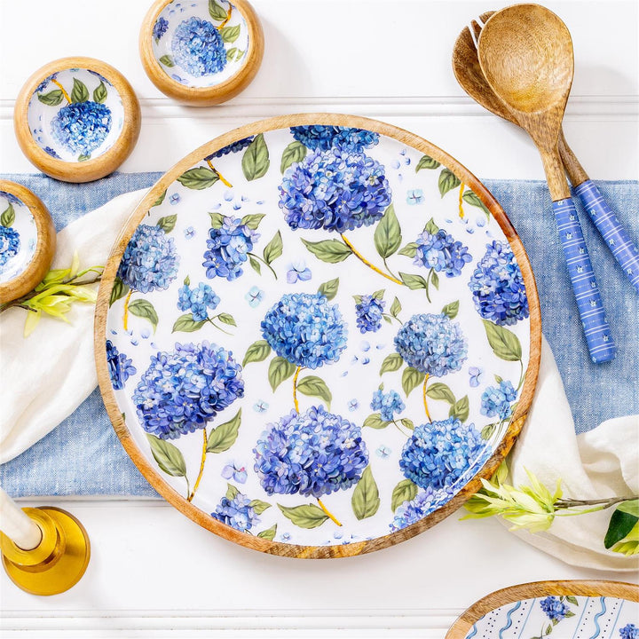Round Wood Platter Hydrangea