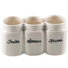 White ceramic cutlery holder with 'Forks', 'Spoons', and 'Knives' labels on a white background