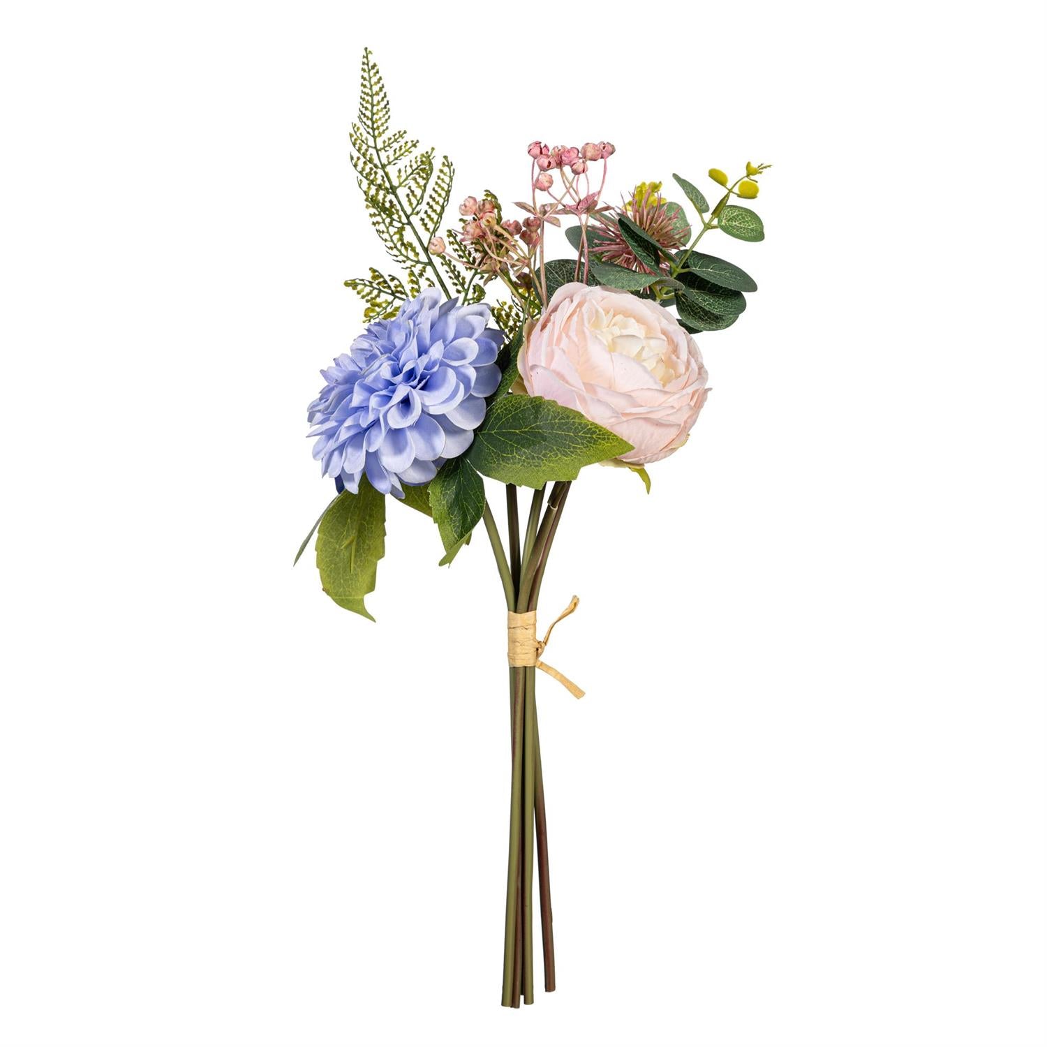 A bunch of flowers and greenery on a white background. 