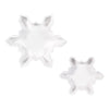 Two white snowflake-shaped bowls on a white background