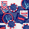 Red, white, and blue party supplies with Statue of Liberty and fireworks design.
