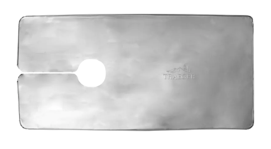 Metallic silver mat with a logo on a white background