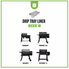 Drip tray liner size B for various grill models on a white background with green border.
