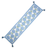 Floral patterned table runner with blue flowers on a white background