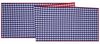 Blue and white checkered table runner with red border on a white background