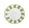 Decorative plate with green and yellow rim on a white background