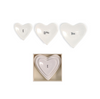 Set of heart-shaped ceramic plates with 'I Love You' text on a white background