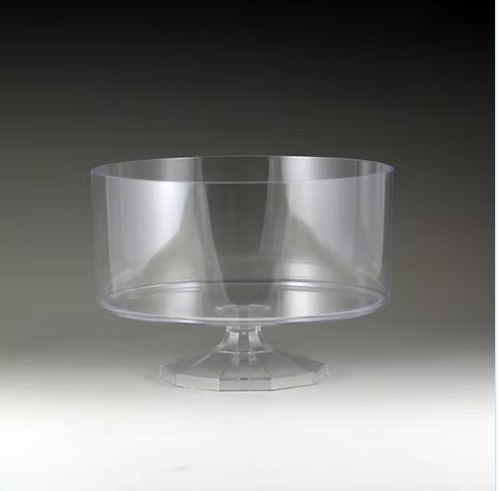 Clear trifle dish on a gray background