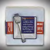 Mini tasting plate with packaging and text on a white background