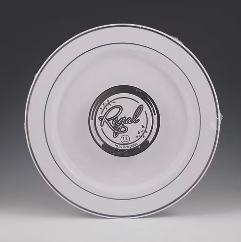 White Plate with Silver Trim. 10.25"  10/12