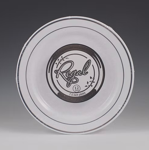 White Plate with Silver Trim  7.5"  10/12