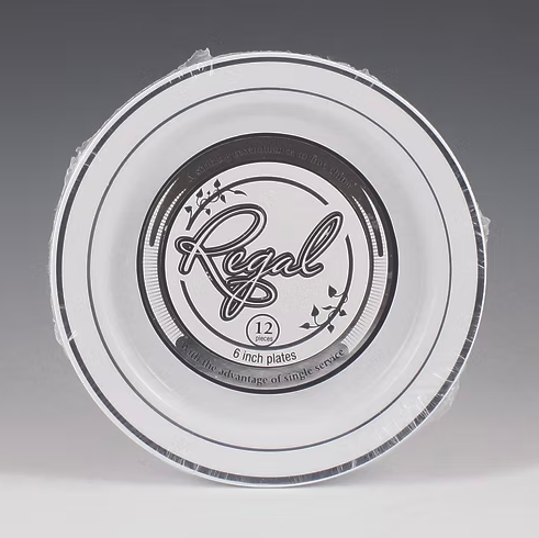 White Plate with Silver Trim 6"  10/12