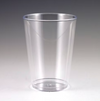 Clear plastic cup on a gray background